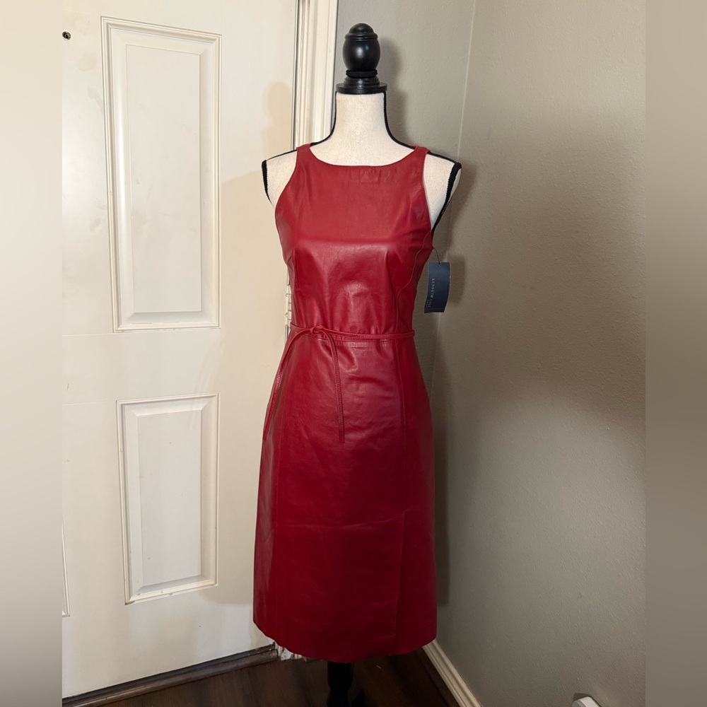 Kenneth Cole Red Leather Midi Dress